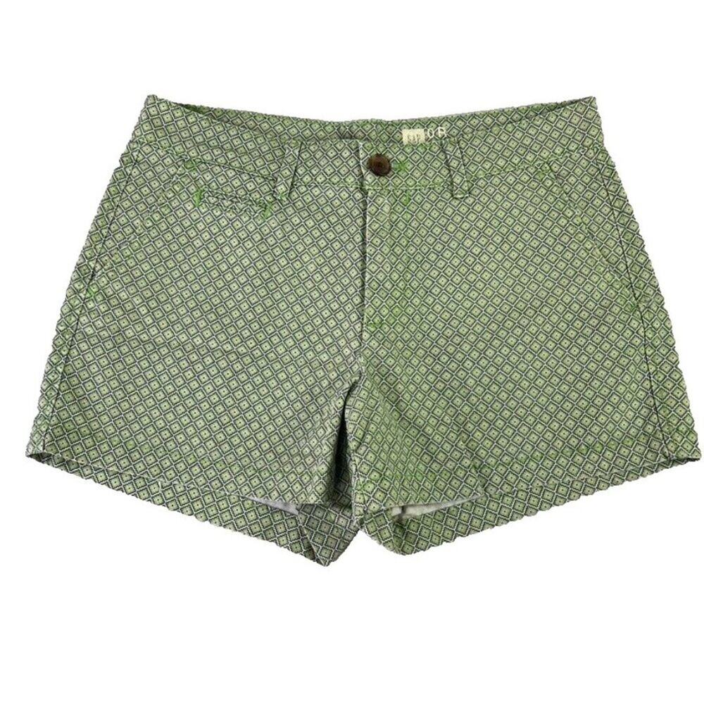 GAP Chino Shorts Womens 0R Green Summer Printed 3" Summer Geometric Tile Retro